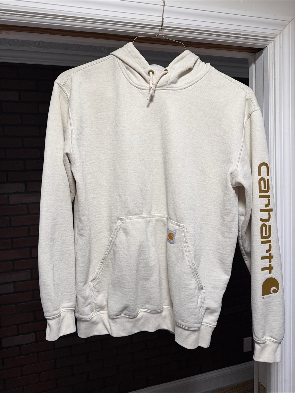 Carhartt Cream Pullover Hoodie with Sleeve Logo